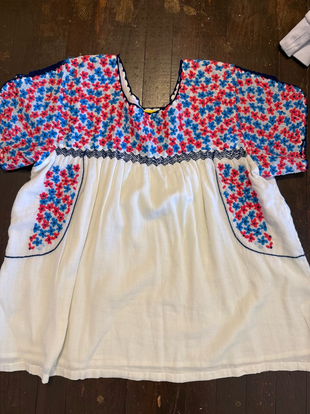 Vintage Roller rabbit Top with Red & Blue Floral Embroidery